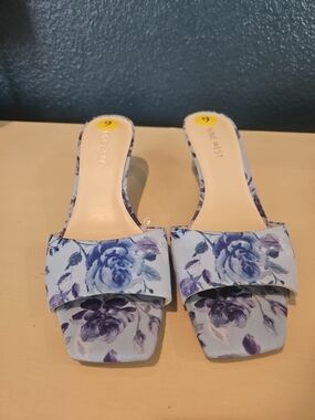 Nine West Women's Blue Floral Slide Sandals New No Box